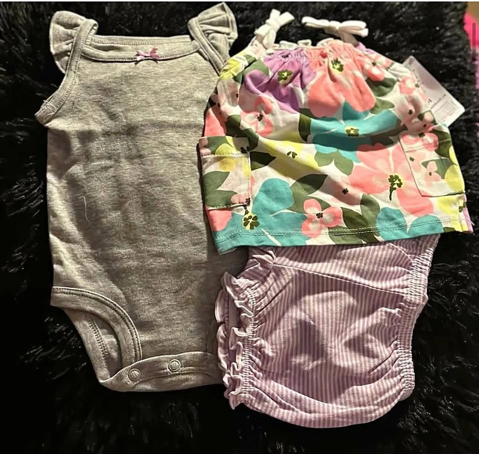GIRLS SHORTS SUIT (3PC) SIZE: NB (NEWBORN)