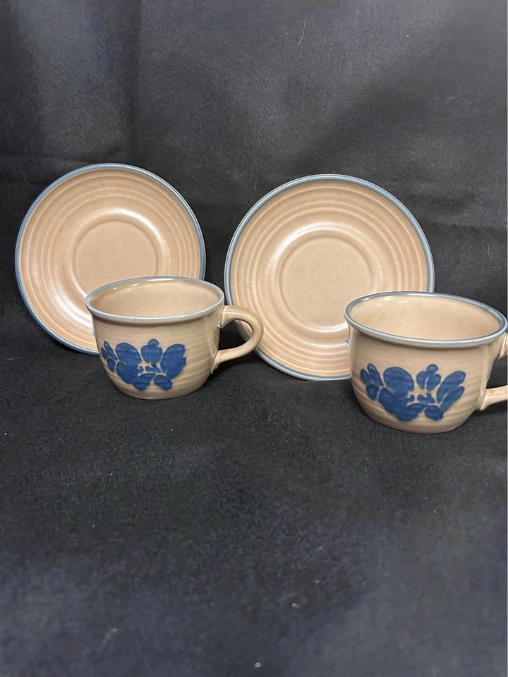 Pfaltzgraff Folk Art Blue Cup & Saucer Set – 2 Cups & 2 Saucers - photo 2