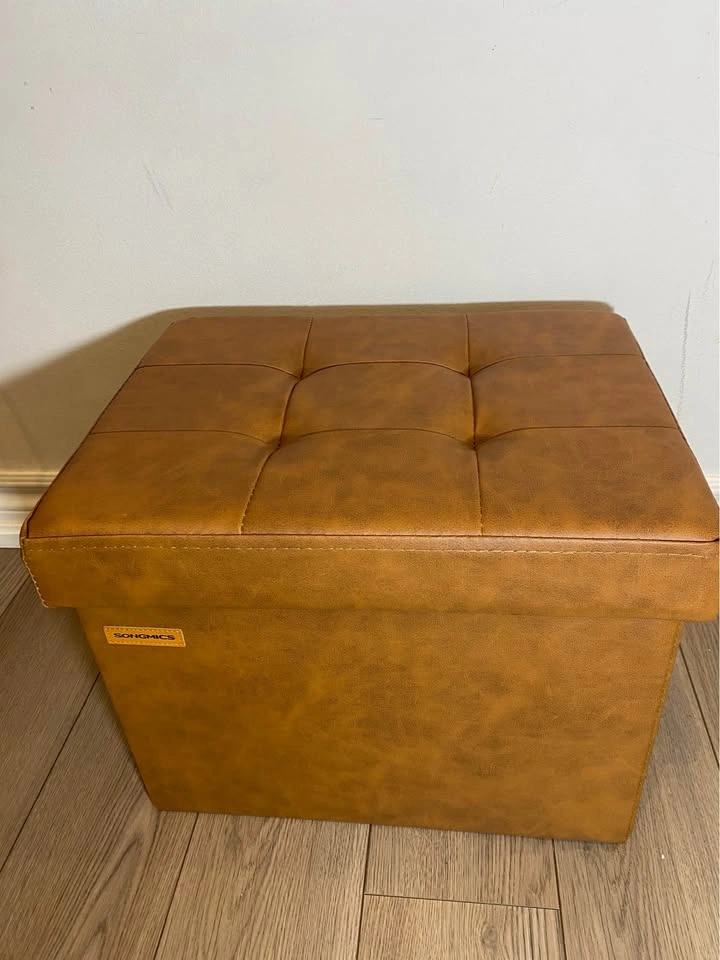 SONGMICS Brown Tufted Faux Leather Storage Ottoman - photo 3