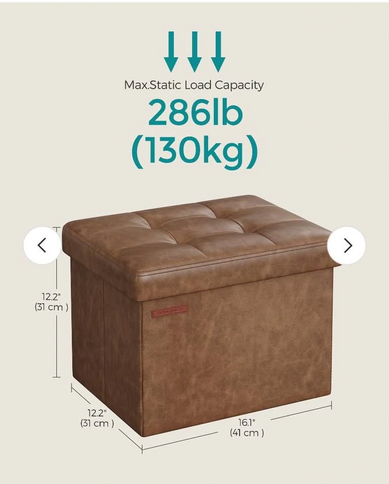 SONGMICS Brown Tufted Faux Leather Storage Ottoman - photo 4