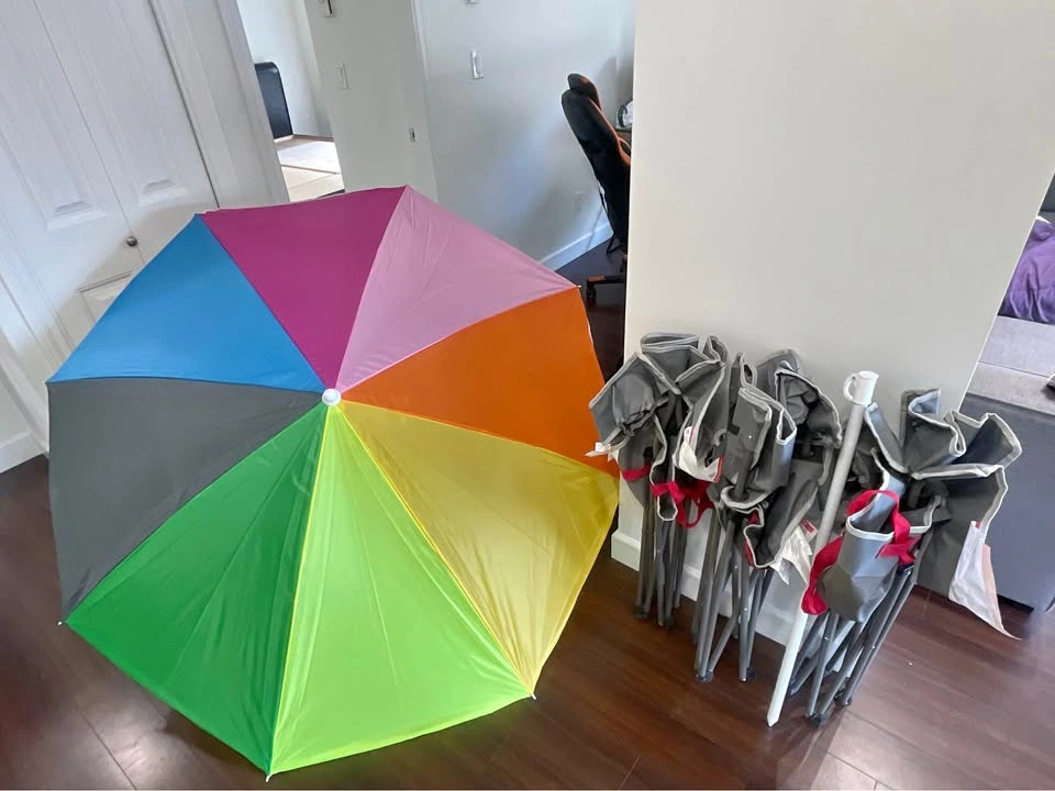 1- Beach Umbrella and 3- Beach chairs