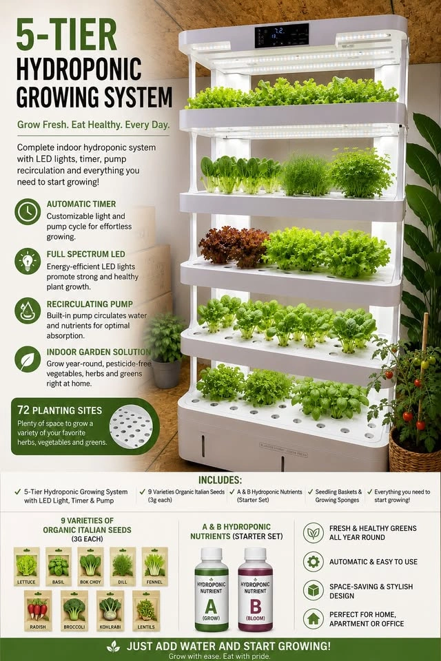 5-Tier Indoor Smart Hydroponic Growing System + Seeds & Nutrient - photo 3