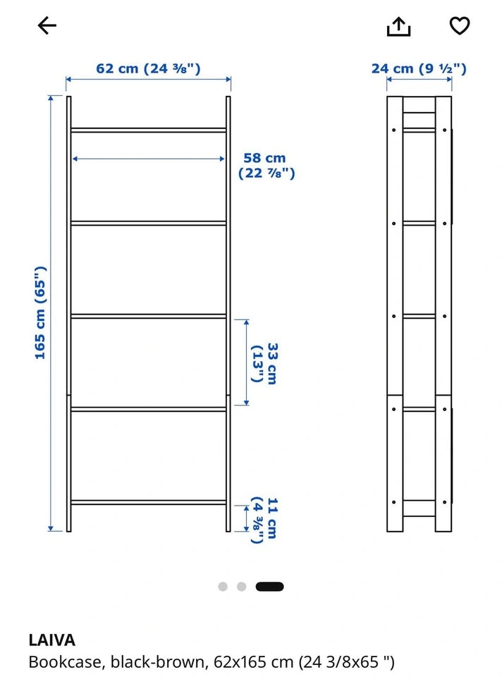Bookcase, black-brown, 62x165cm (24 3/8x65") - photo 2