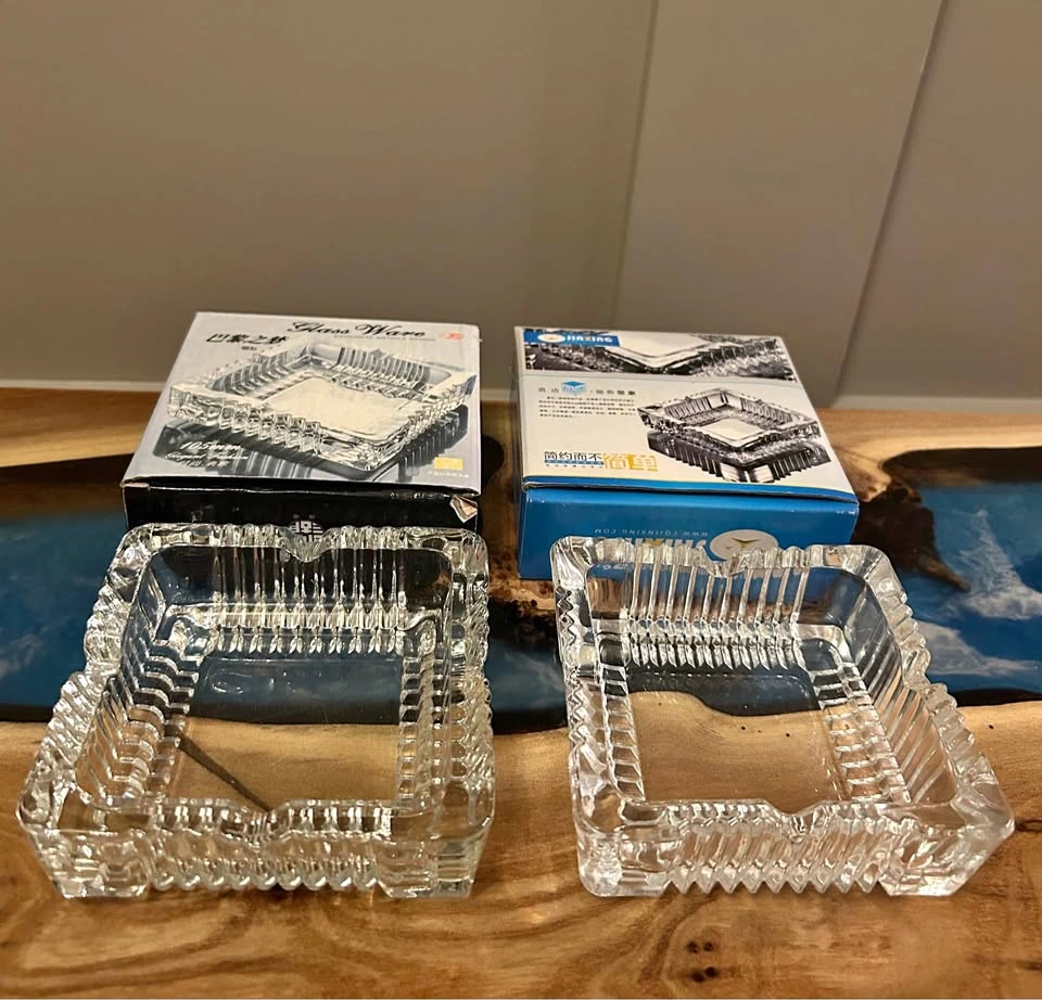 NEW - Set of 2 Glass Square Ashtrays