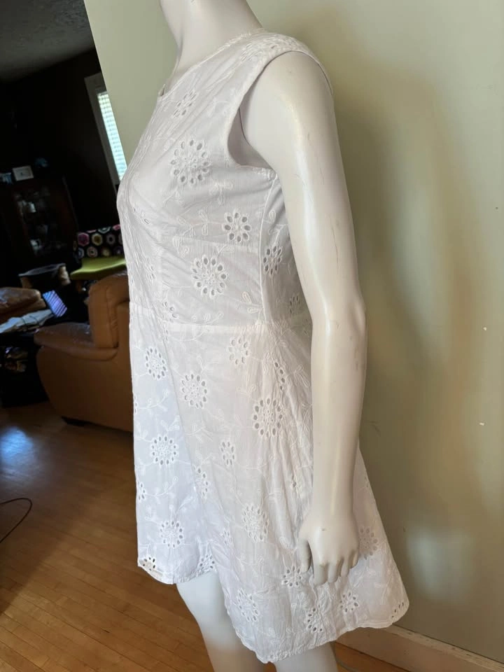 White Eyelet Cotton Dress | Size L | Summer Shift Sundress - photo 4