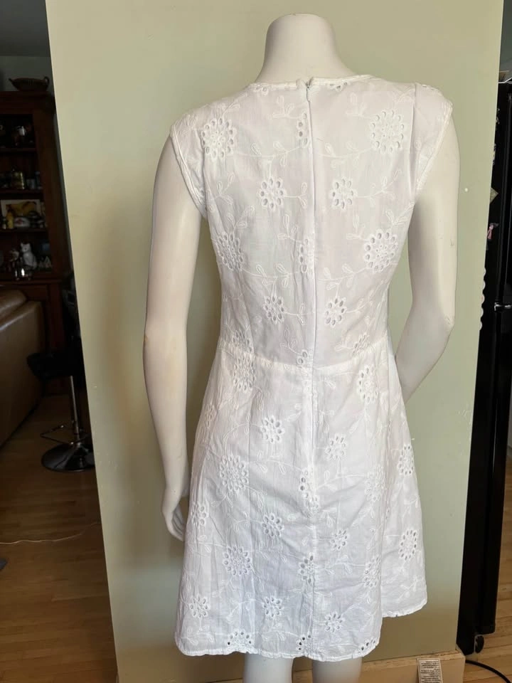 White Eyelet Cotton Dress | Size L | Summer Shift Sundress - photo 5