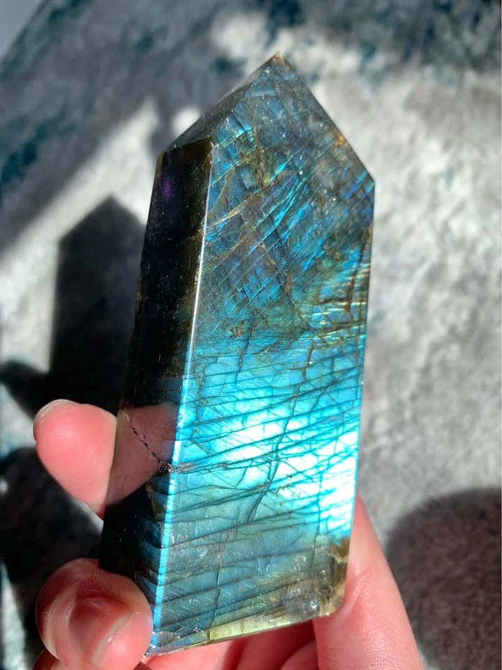 Electric Blue Flash Labradorite Obelisk Tower