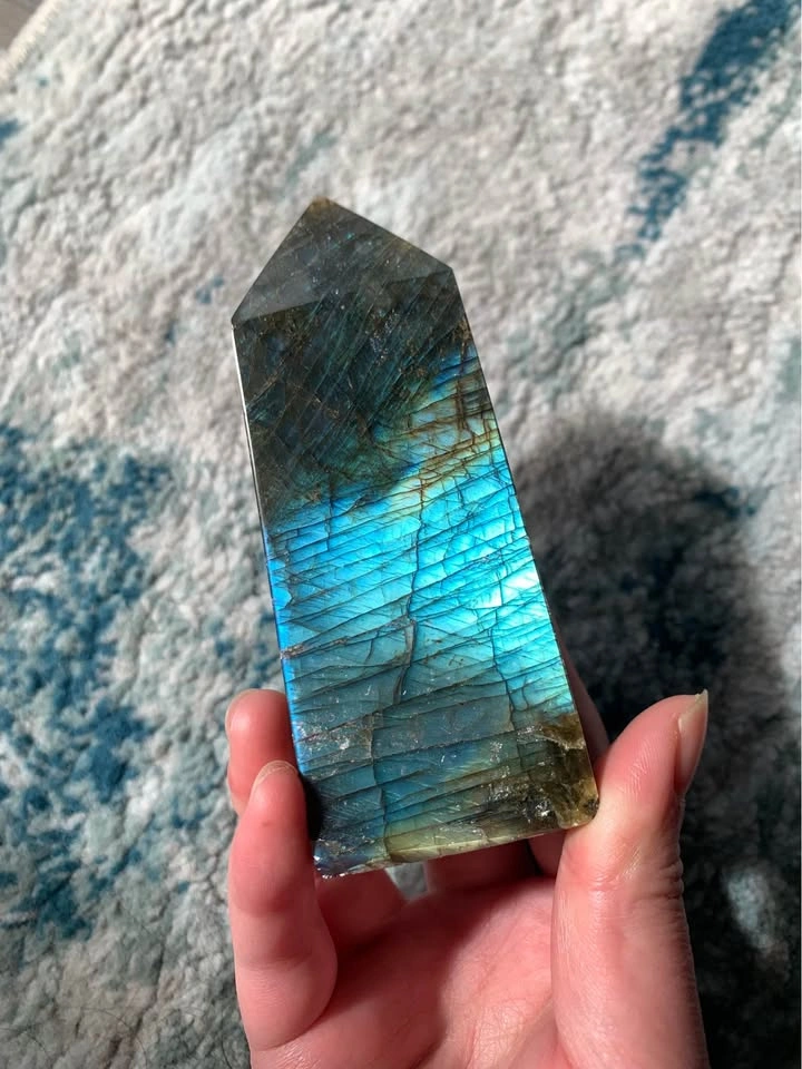 Electric Blue Flash Labradorite Obelisk Tower - photo 2