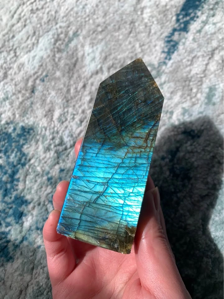 Electric Blue Flash Labradorite Obelisk Tower - photo 3