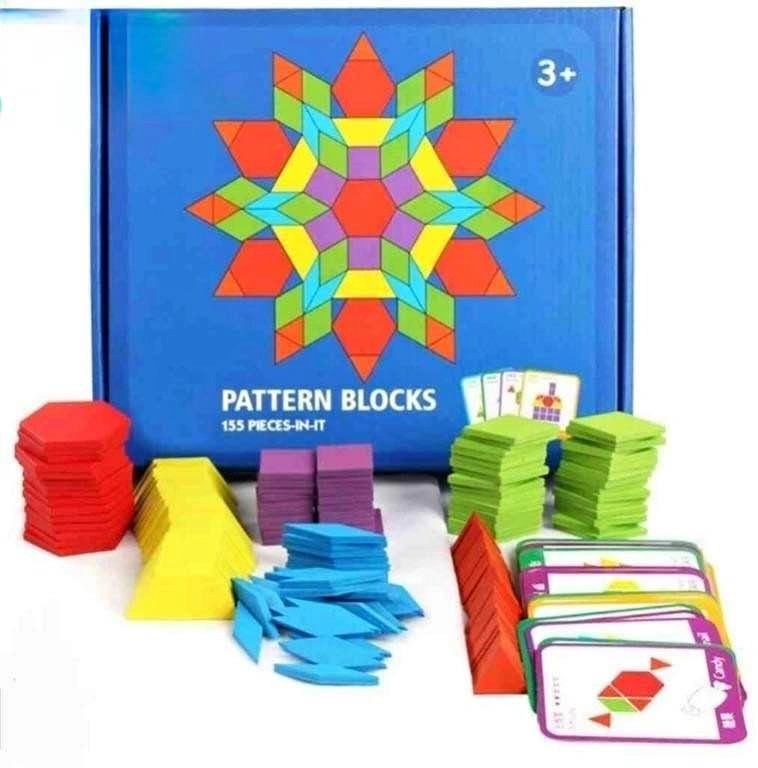 155 Pcs Wooden Pattern Blocks Set Geo