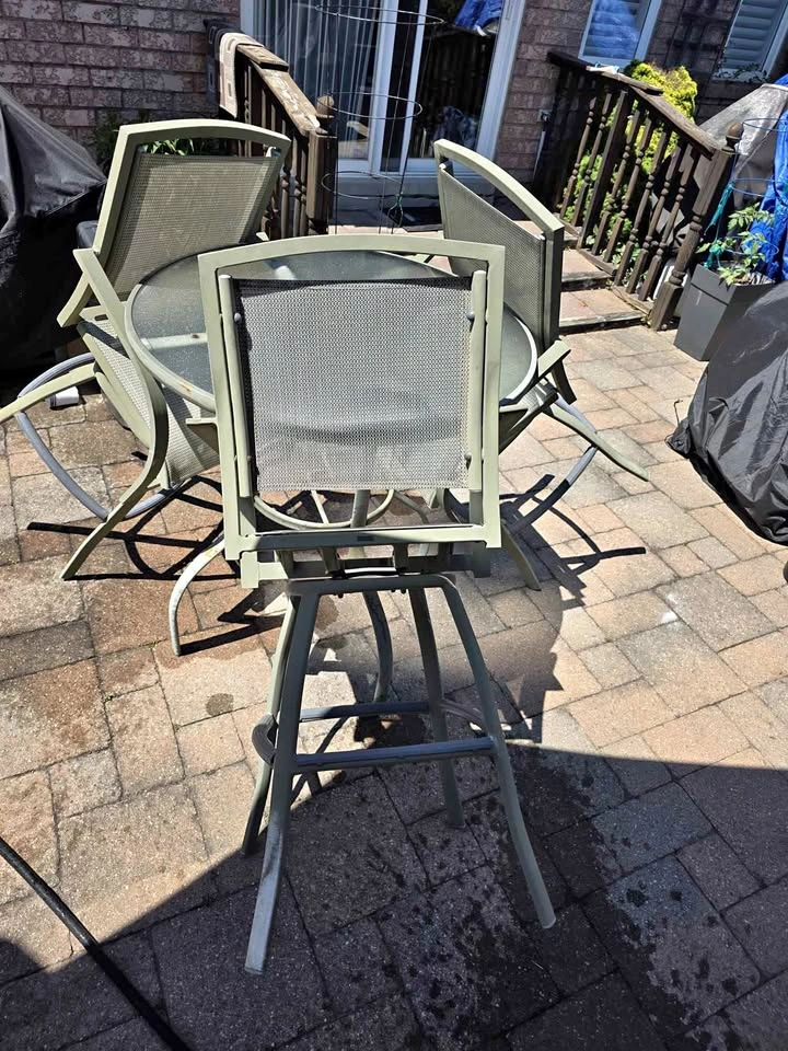 5-Piece Bar Height Patio Set with Glass Top Table and 4 Swivel C
