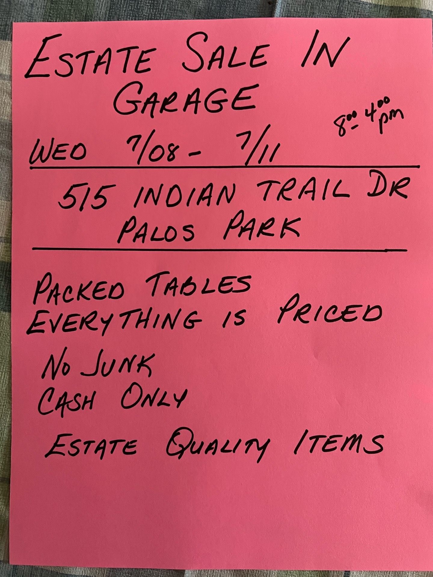 HUGE ESTATE STYLE GARAGE SALE. WED- 7/08-7-11