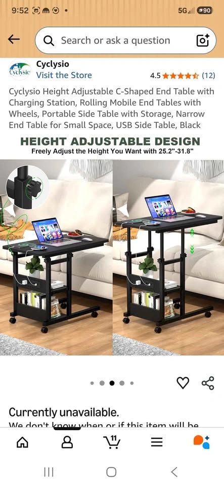 Mobile C-Shaped Desk with Power Outlet and USB Ports - photo 5