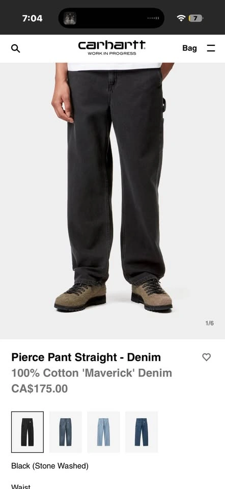 Carhartt WIP Pierce Pant Straight - Black Stonewash Denim - photo 3