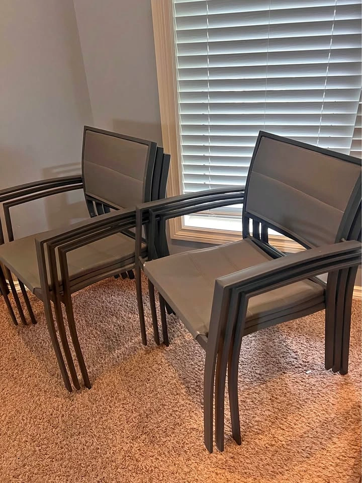 Set of 6 Stackable Patio Chairs – Black Aluminum