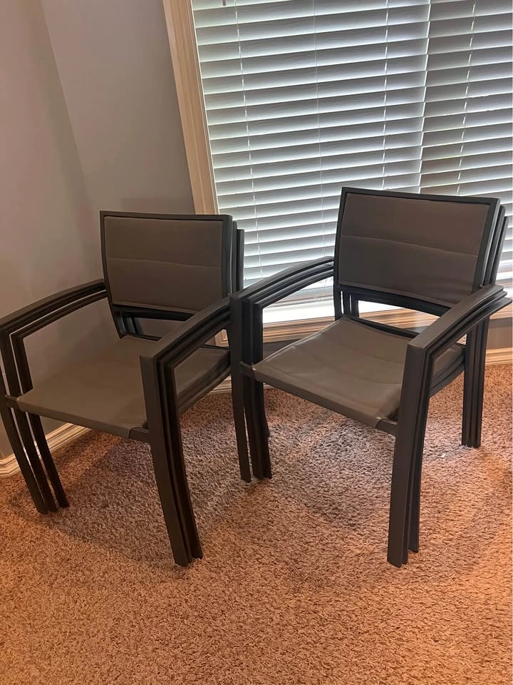 Set of 6 Stackable Patio Chairs – Black Aluminum - photo 2