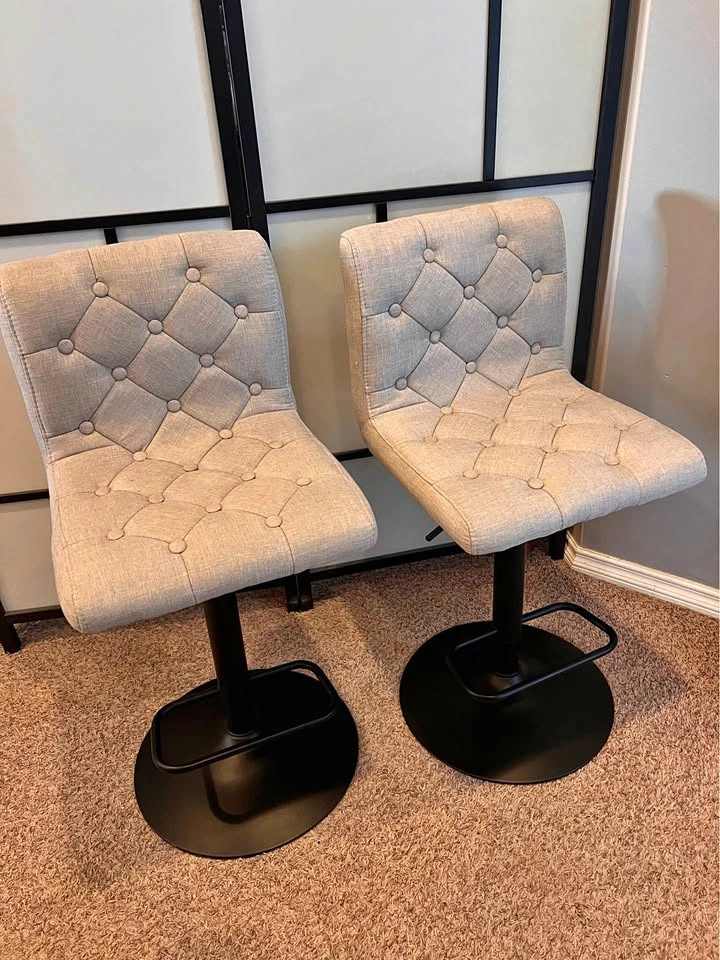 Set of 2 Tufted Swivel Bar Stools - Adjustable Height