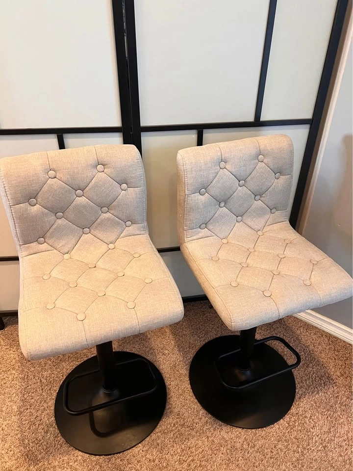 Set of 2 Tufted Swivel Bar Stools - Adjustable Height - photo 2