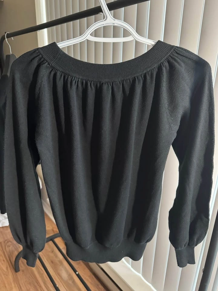 Black Long Sleeve Ribbed Neckline Sweater - photo 2