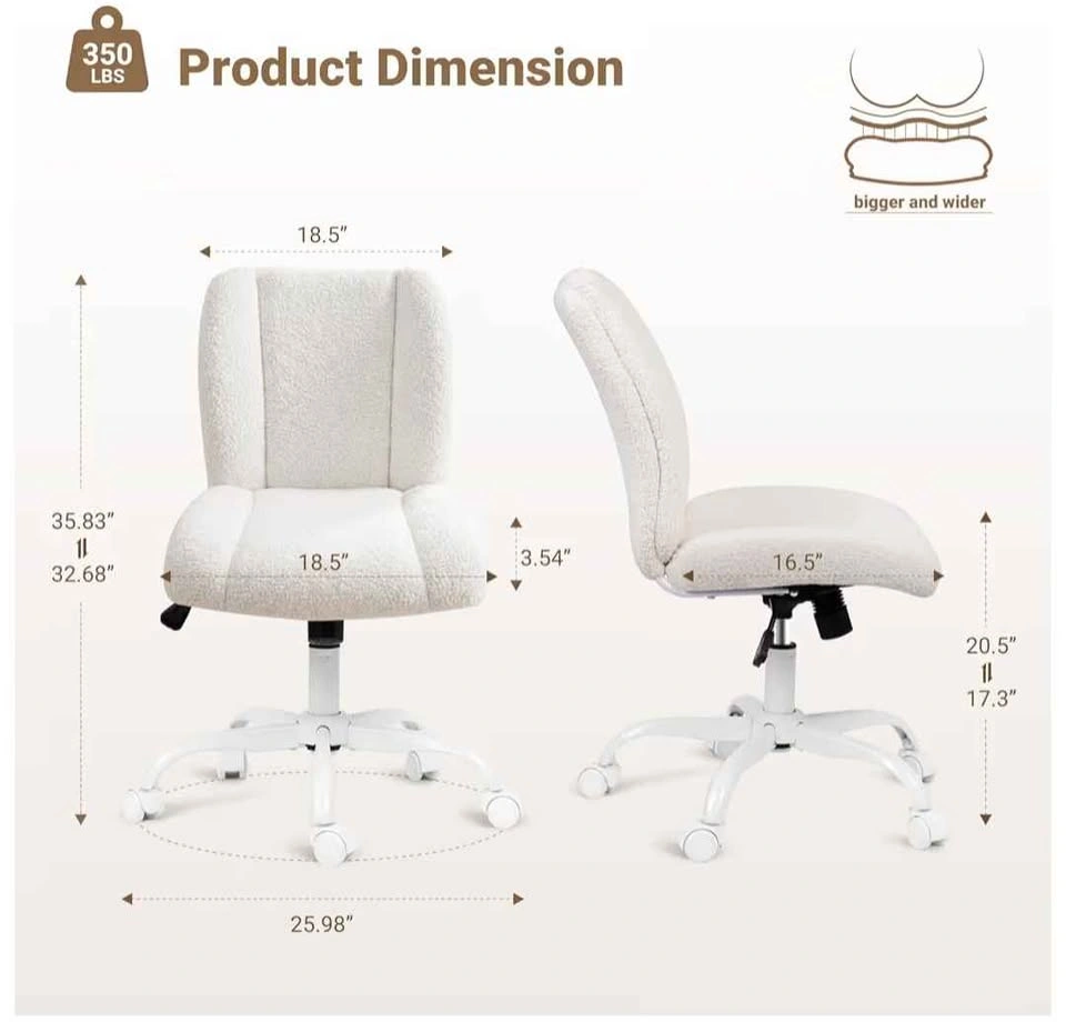 Vanity Chair with Wheels, Cute Desk Chair, Height Adjustable - photo 2
