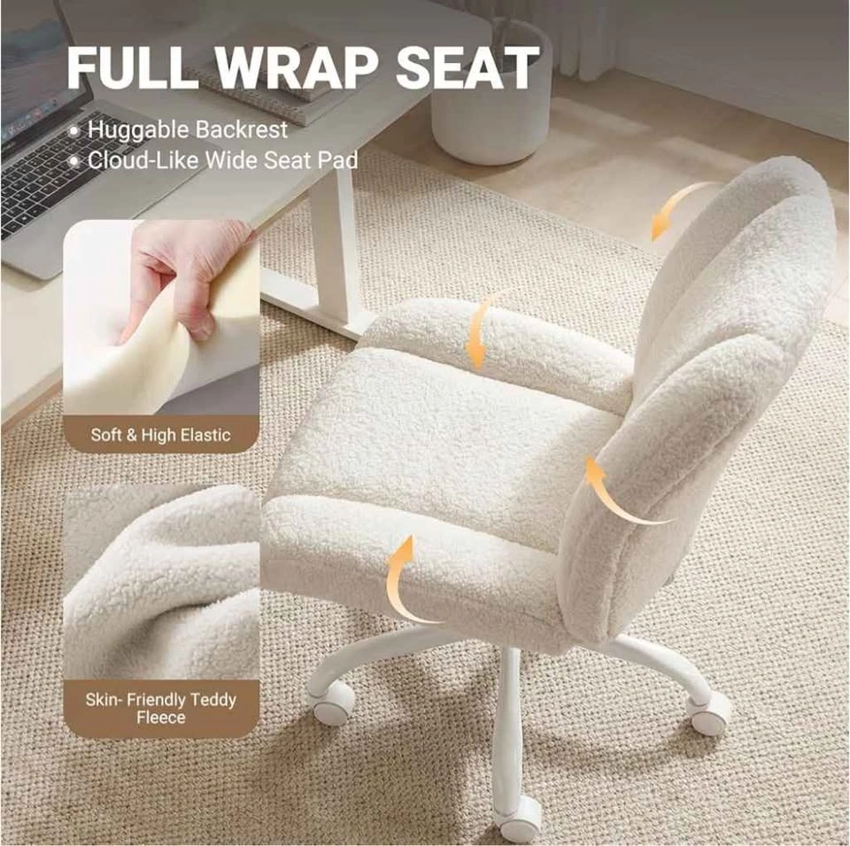 Vanity Chair with Wheels, Cute Desk Chair, Height Adjustable - photo 3