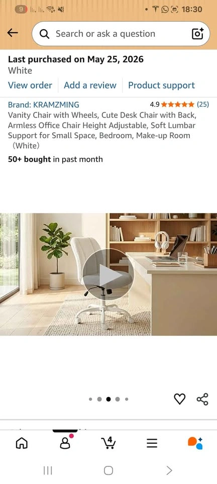 Vanity Chair with Wheels, Cute Desk Chair, Height Adjustable - photo 5