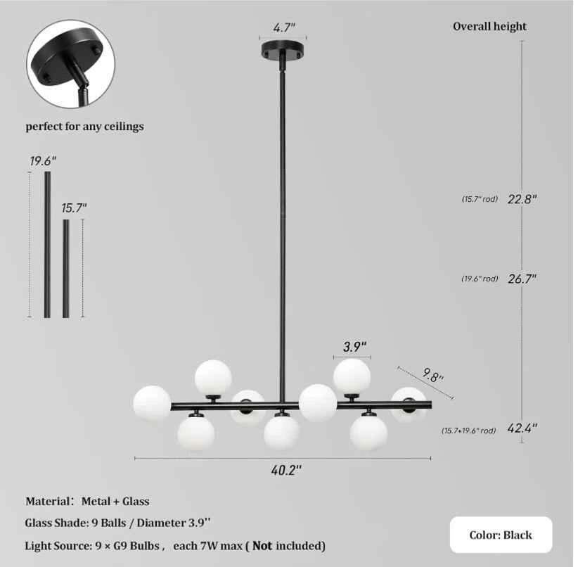 Mid Century Modern Sputnik Chandelier - 9-Light Black/Gold - photo 3