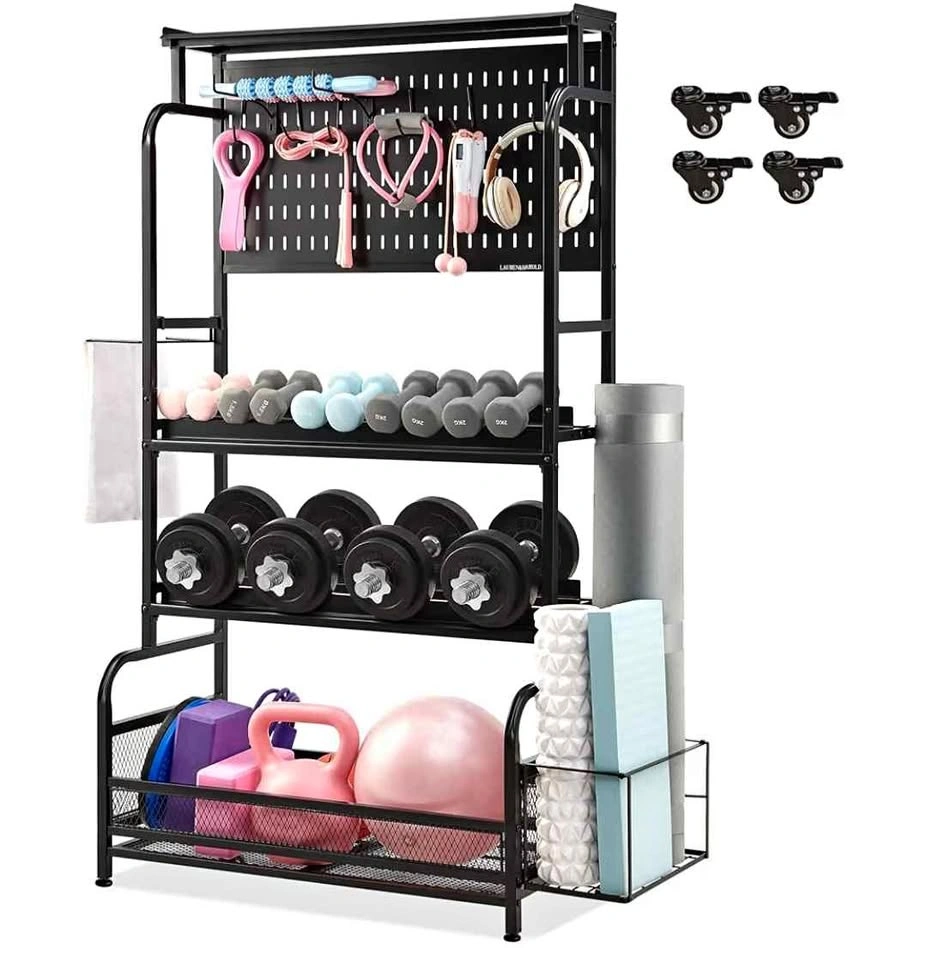 56'' Home Gym Storage Organizer with Yoga Mat Rack