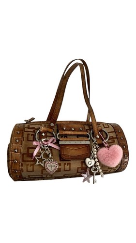Guess Rare Vintage Y2K Big G Logo Brown Canvas Monogram Purse