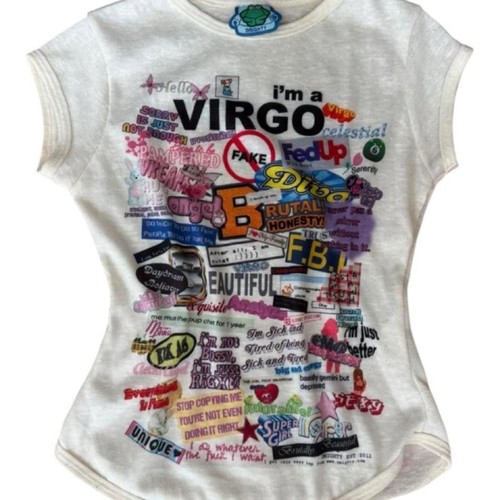 OMIGHTY Virgo Y2K Graphic Baby Tee Astrology Collage Top - photo 3