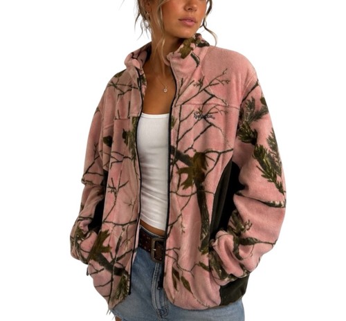 Pink Camo Fleece Jacket Oversized 2XL – Y2K Outdoorsy Zip Up