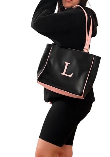 Y2K Black & Pink Monogram “L” Tote Bag Coquette Shoulder Purse