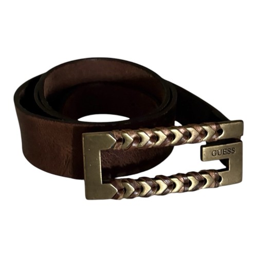 Vintage GUESS Y2K Brown leather belt with “G” Buckle 34" - photo 3