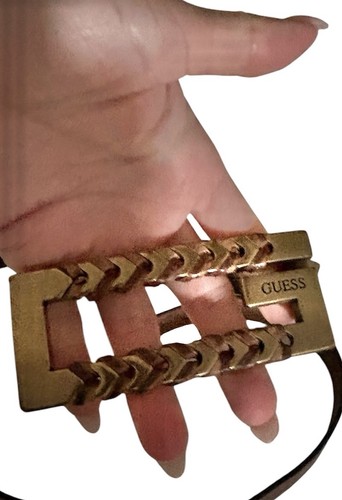 Vintage GUESS Y2K Brown leather belt with “G” Buckle 34" - photo 5
