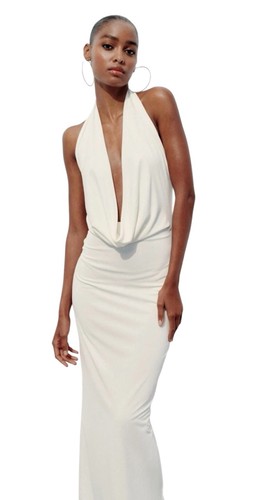 Zara Draped Halter Neck White Bridal Viral Dress Size Med - photo 4