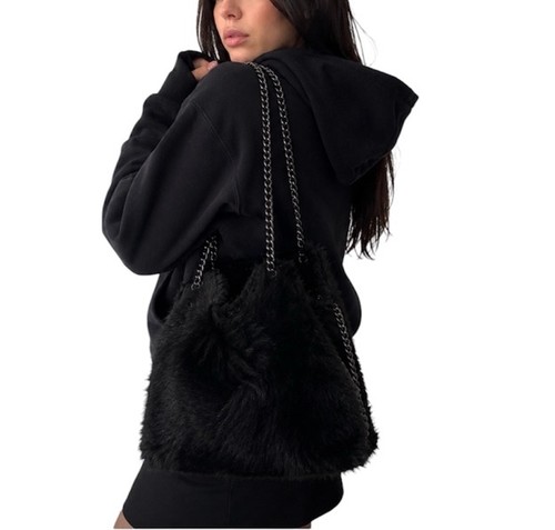 Browns Y2K Black Faux Fur Chain Purse Coquette Shoulder Bag