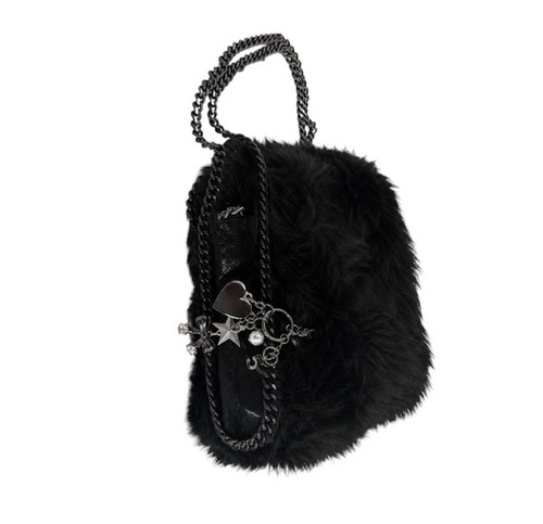 Browns Y2K Black Faux Fur Chain Purse Coquette Shoulder Bag - photo 2