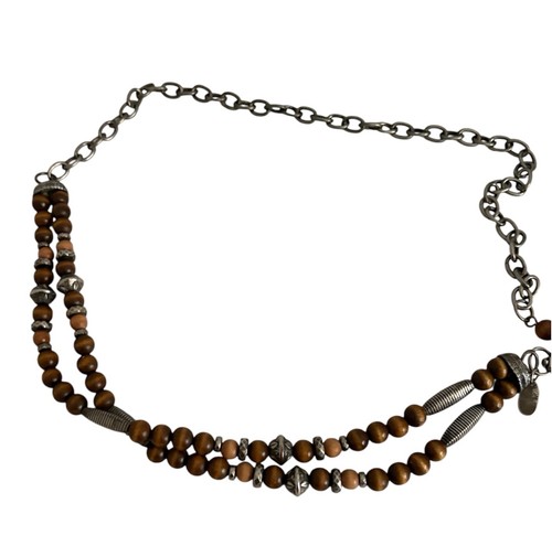 Vintage boho layered bead chain belt with earthy wooden beads - photo 2