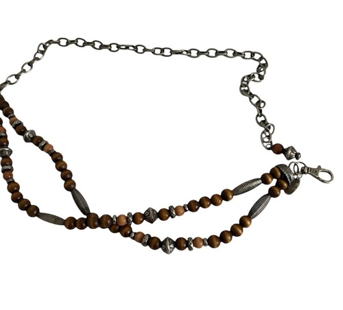 Vintage boho layered bead chain belt with earthy wooden beads - photo 3