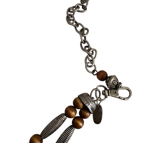 Vintage boho layered bead chain belt with earthy wooden beads - photo 4