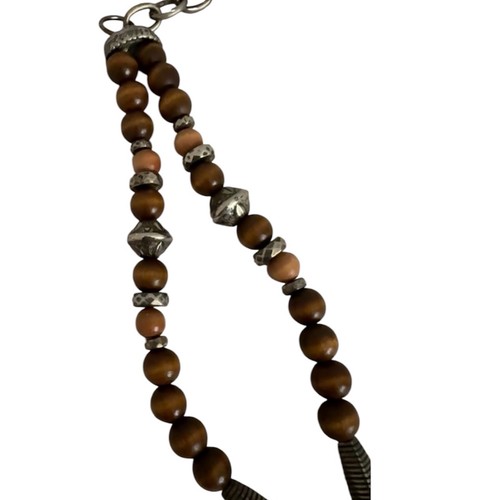 Vintage boho layered bead chain belt with earthy wooden beads - photo 5