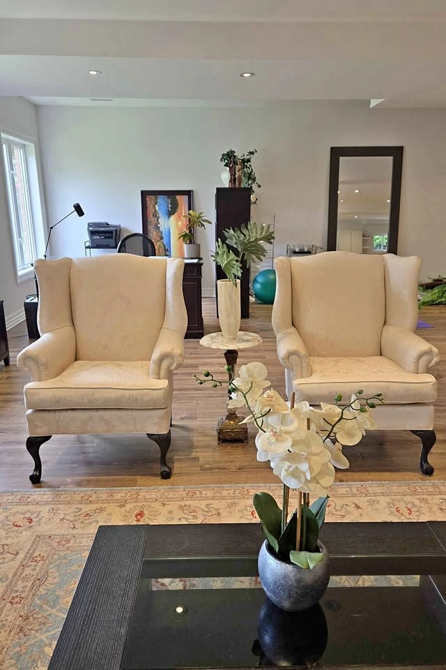 Pair of Damask Wingback Armchairs