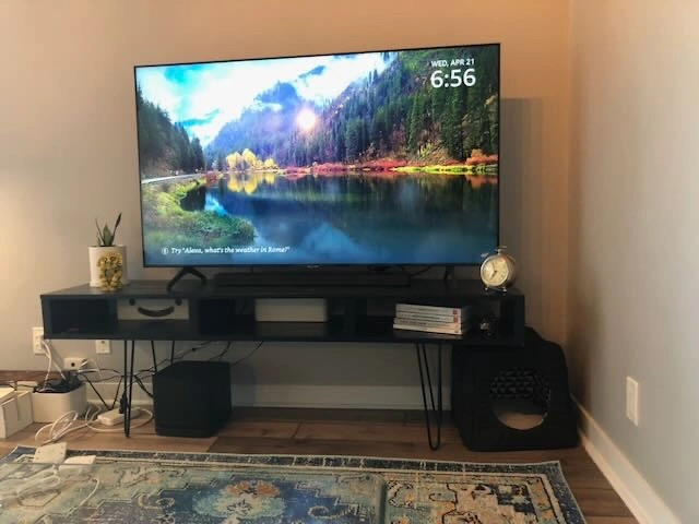 Matte Black 6ft TV Stand with Hairpin Legs - photo 2