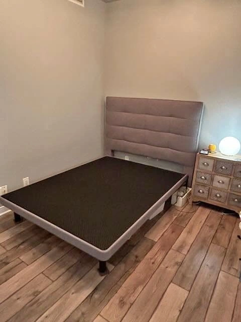 Queen Bed Frame + Tufted Upholstered Headboard - Grey