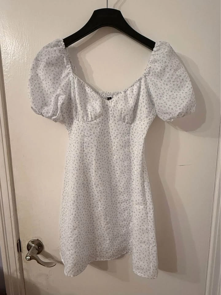 H&M white blue floral puff sleeve mini dress (Size: S) - photo 3