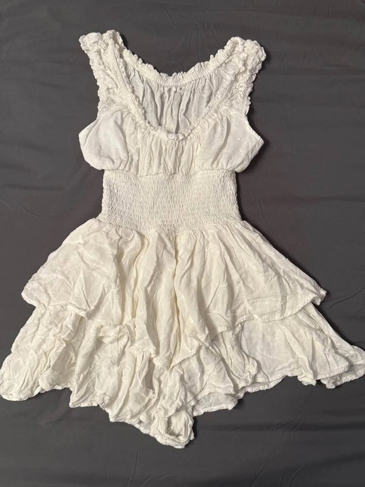 White Smocked Ruffle Romper (Skort Style) – Size M - photo 3