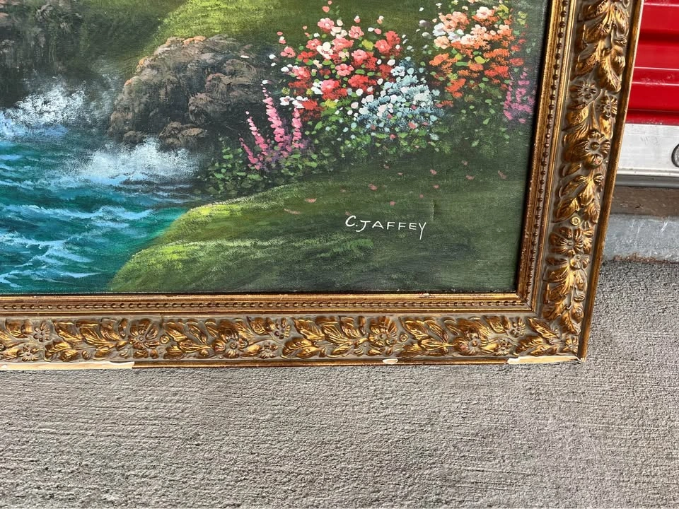Rare C. Jaffey Original Oil Painting Framed Lighthouse / Cottage - photo 3