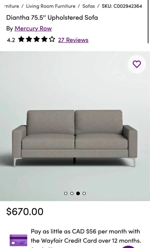 Dianta 75.5” Upholstered Sofa