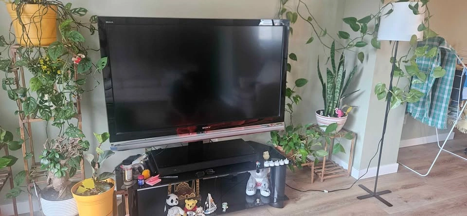 Sony TV and black glass stand and Sony speaker - photo 2