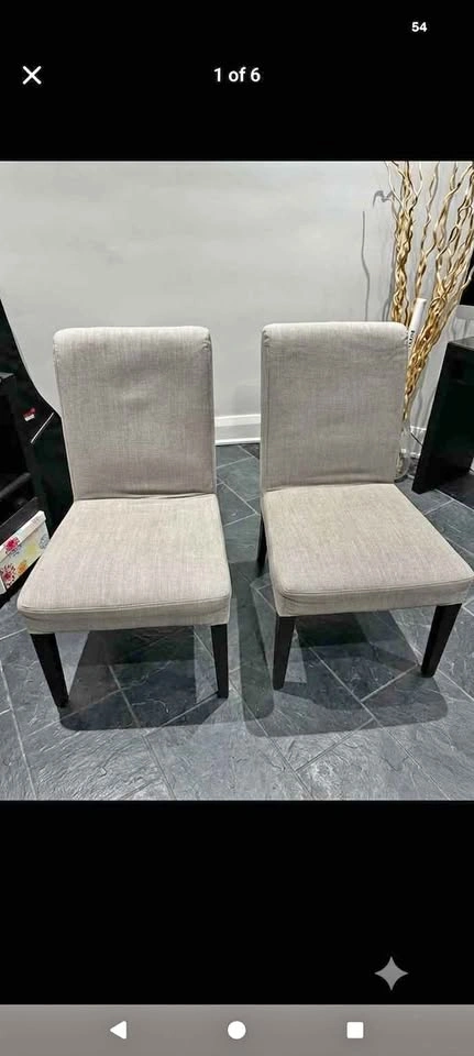 Pair of Modern Grey Fabric Dining Chairs / Accent Chairs